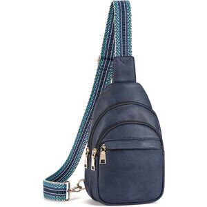 Leather Sling 0-blue Bag Women Small Crossbody Fanny Pack Shoulder Chest Bag